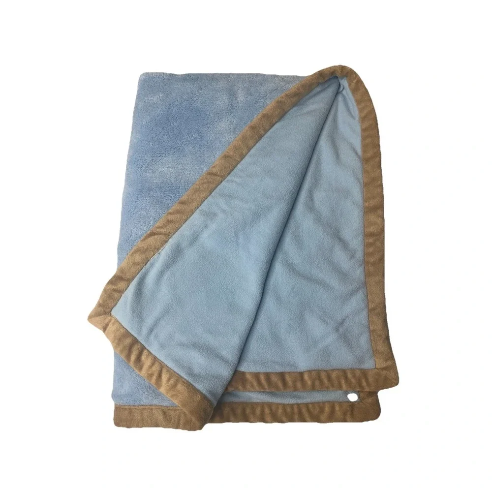 Small Wonders Dog Gone Cute Baby Blanket Blue With Brown Trim Soft! Hard To Find